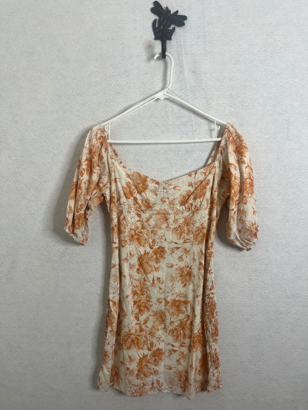 ACOA Floral Puff Sleeve Mini Dress Size L Smocked Back Cottagecore